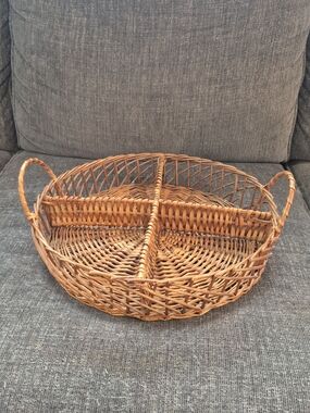 Woven Rattan Divided Serving Basket - Natural Brown